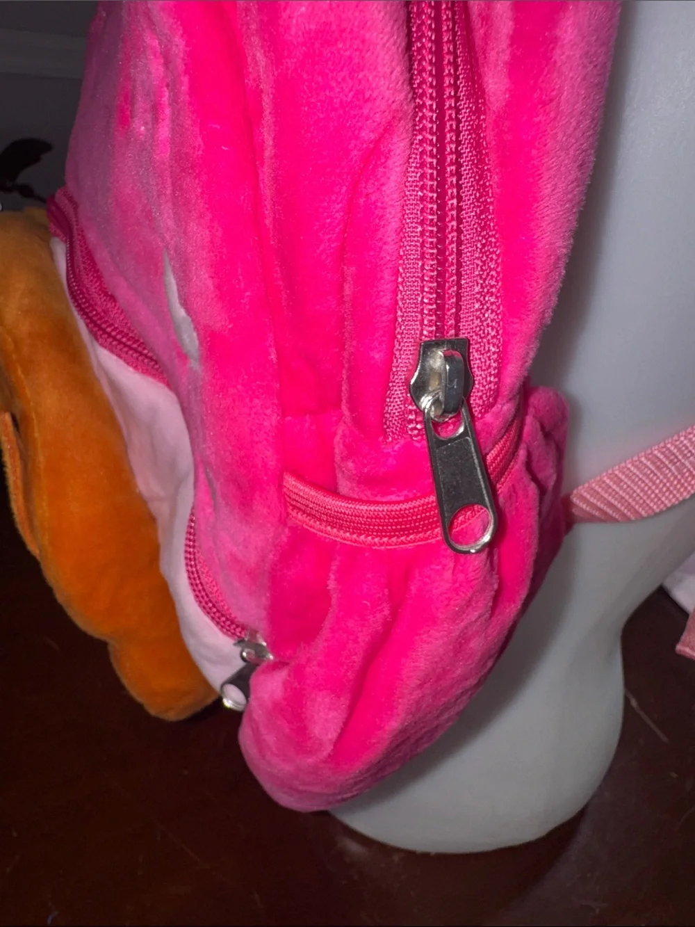 Girls Plush Character Backpack in Bright Pink with Heart Details